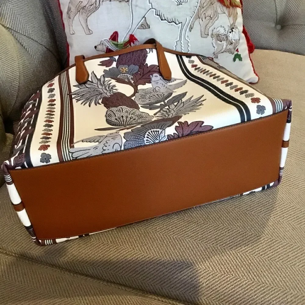 TORY BURCH FLORAL WINE PERRY LARGE TOTE LAPTOP TRAVEL HANDBAG WORK VACAT…